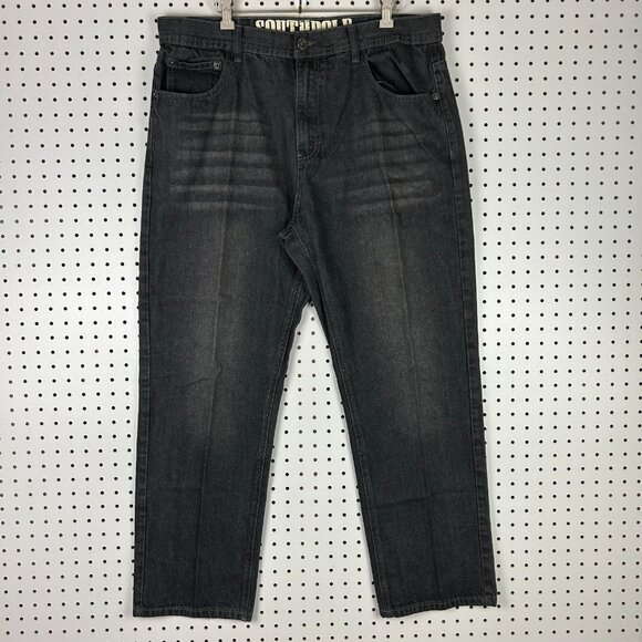 Southpole Black Gothic Y2K Baggy Jeans 38x30 Streetwear Skate Wide Leg Denim 90s